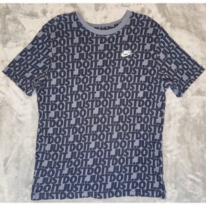 The Nike Tee Men's Medium Embroidered Swoosh Just Do It AllOver Print Stained